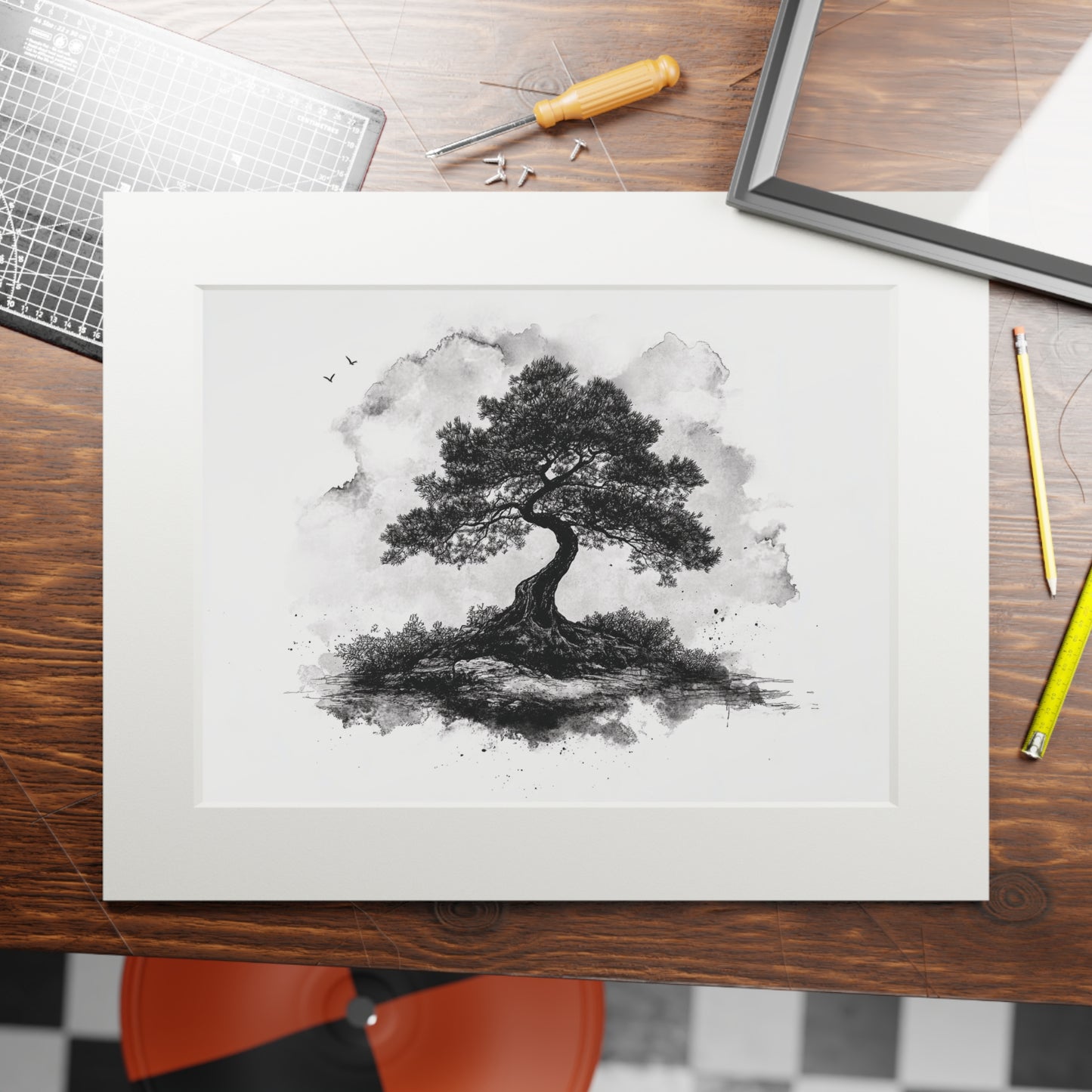 Tranquil Wisdom Inked Bonsai Art Print