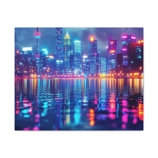 Neon Reflections Matte Canvas Art