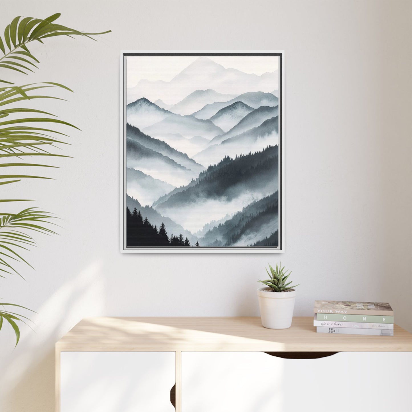 Whispering Peaks Serene Mountain Mist Canvas