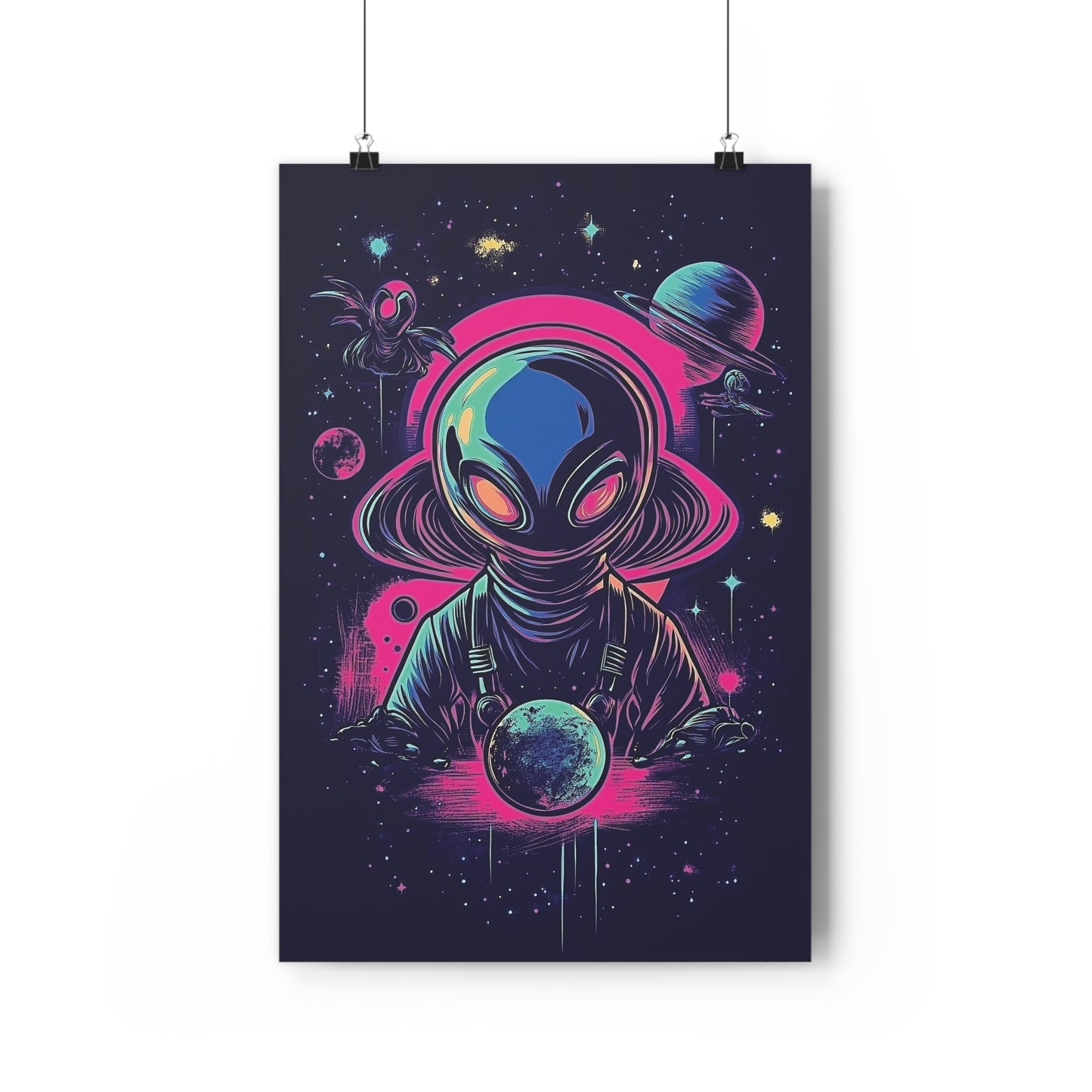 Galactic Guardian Neon Space Explorer Poster