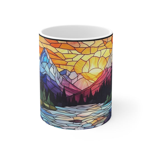 Stained Glass Mountain Sunset Mug 11oz/15oz