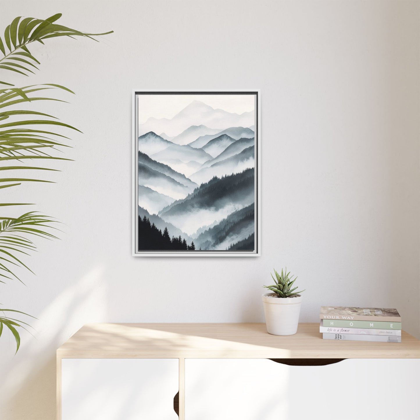 Whispering Peaks Serene Mountain Mist Canvas