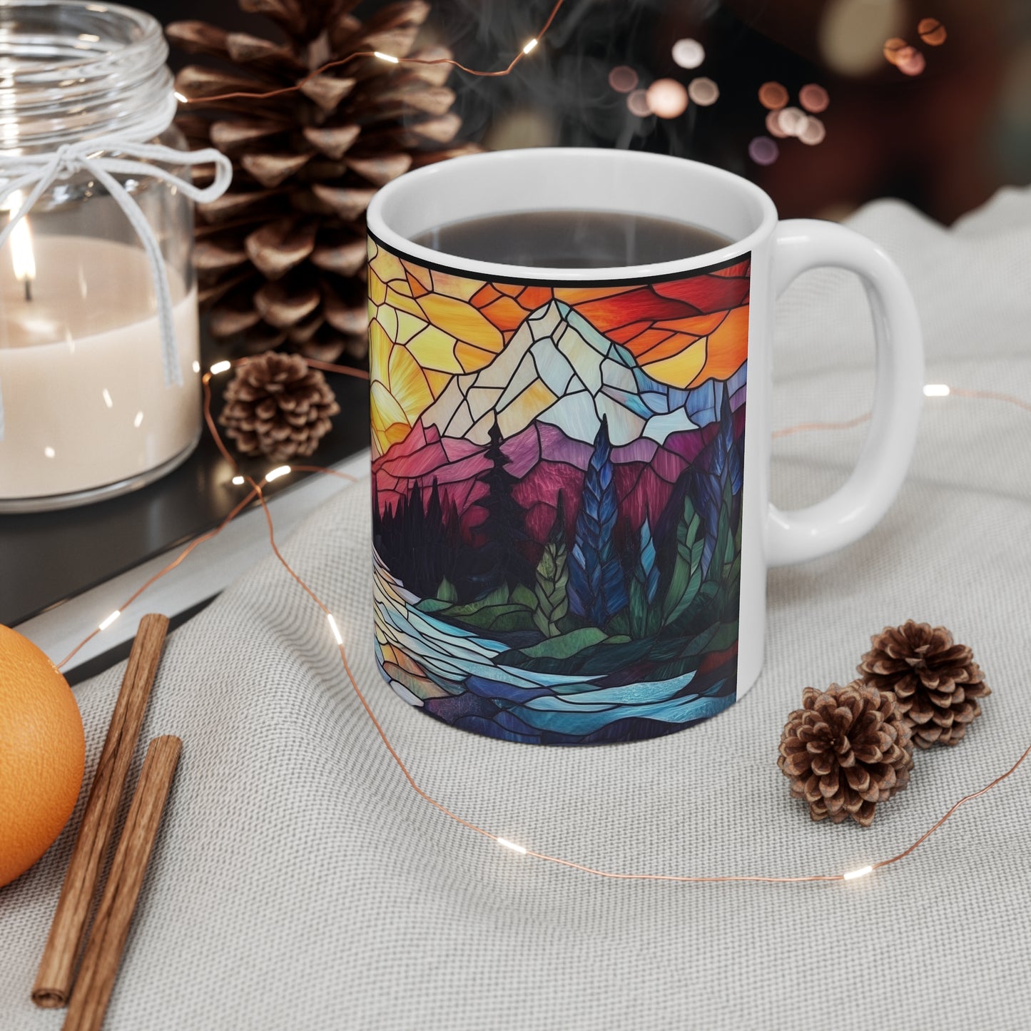 Stained Glass Mountain Sunset Mug 11oz/15oz