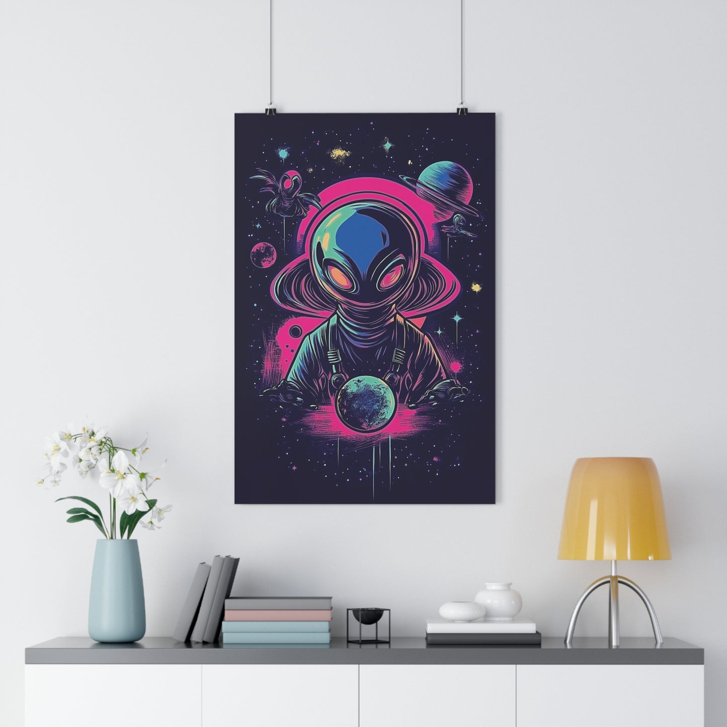 Galactic Guardian Neon Space Explorer Poster