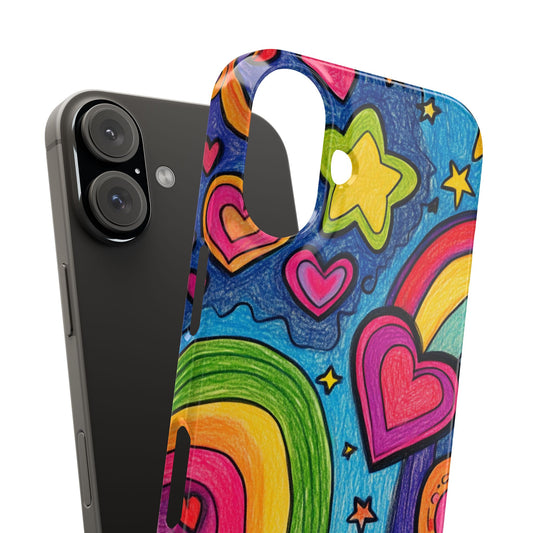 Retro Rainbow Hearts Phone Snap Cases