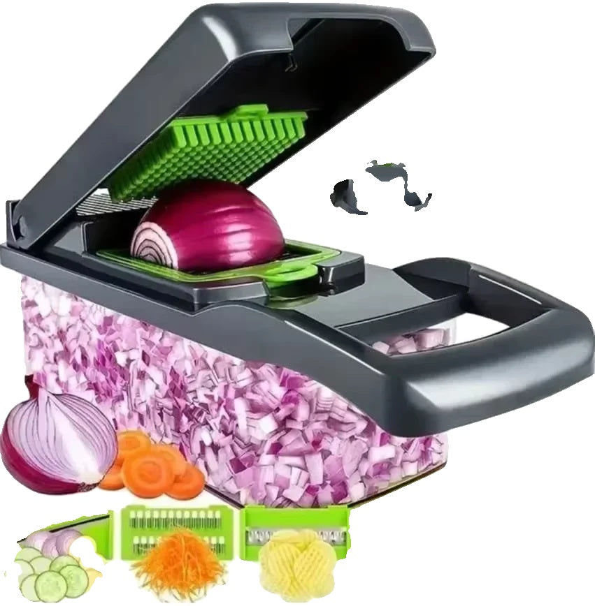 Variant image for Vegetable Chopper – 14-in-1 Multifunctional Slicer, ABS and Stainless Steel, Grey-1