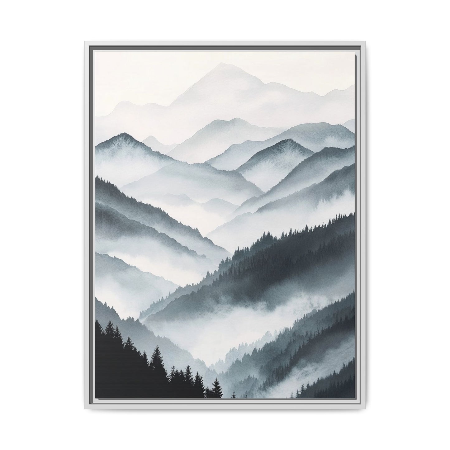 Whispering Peaks Serene Mountain Mist Canvas