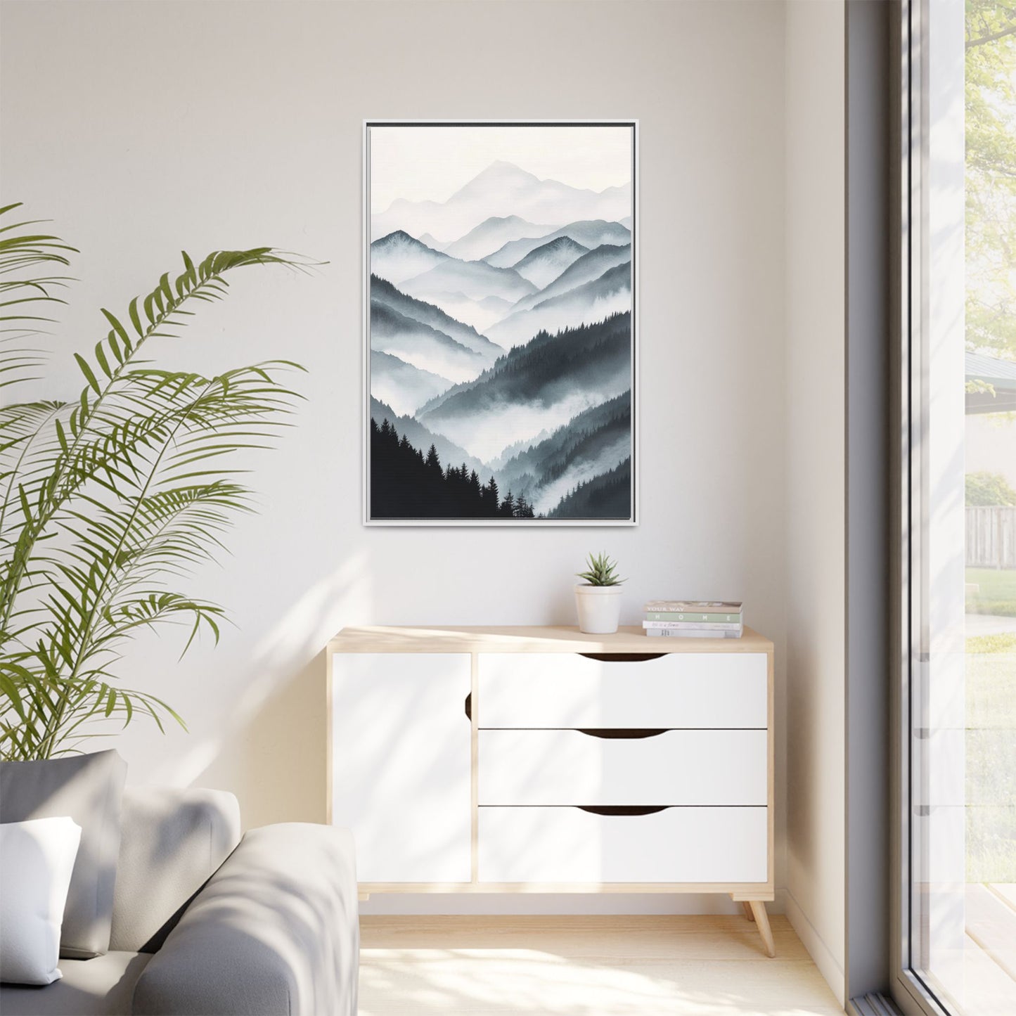 Whispering Peaks Serene Mountain Mist Canvas