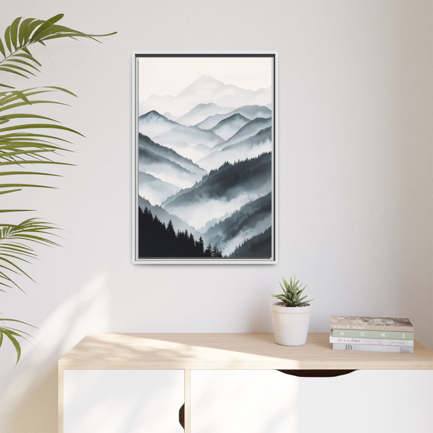 Whispering Peaks Serene Mountain Mist Canvas