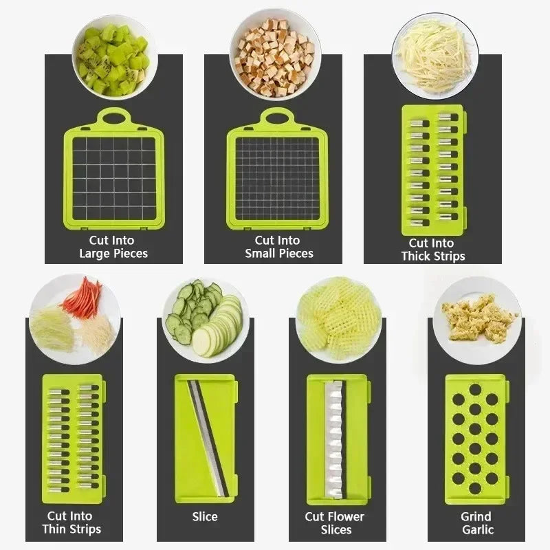 Vegetable Chopper – 14-in-1 Multifunctional Slicer, ABS and Stainless Steel, Grey-6