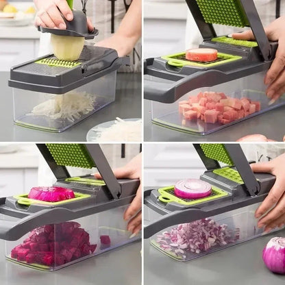 Vegetable Chopper – 14-in-1 Multifunctional Slicer, ABS and Stainless Steel, Grey-5