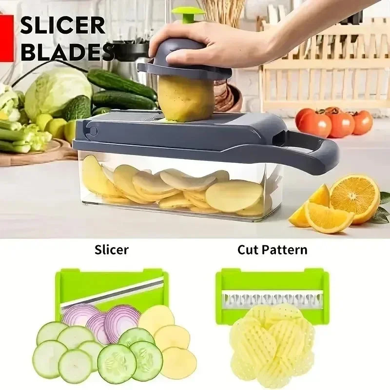 Vegetable Chopper – 14-in-1 Multifunctional Slicer, ABS and Stainless Steel, Grey-4